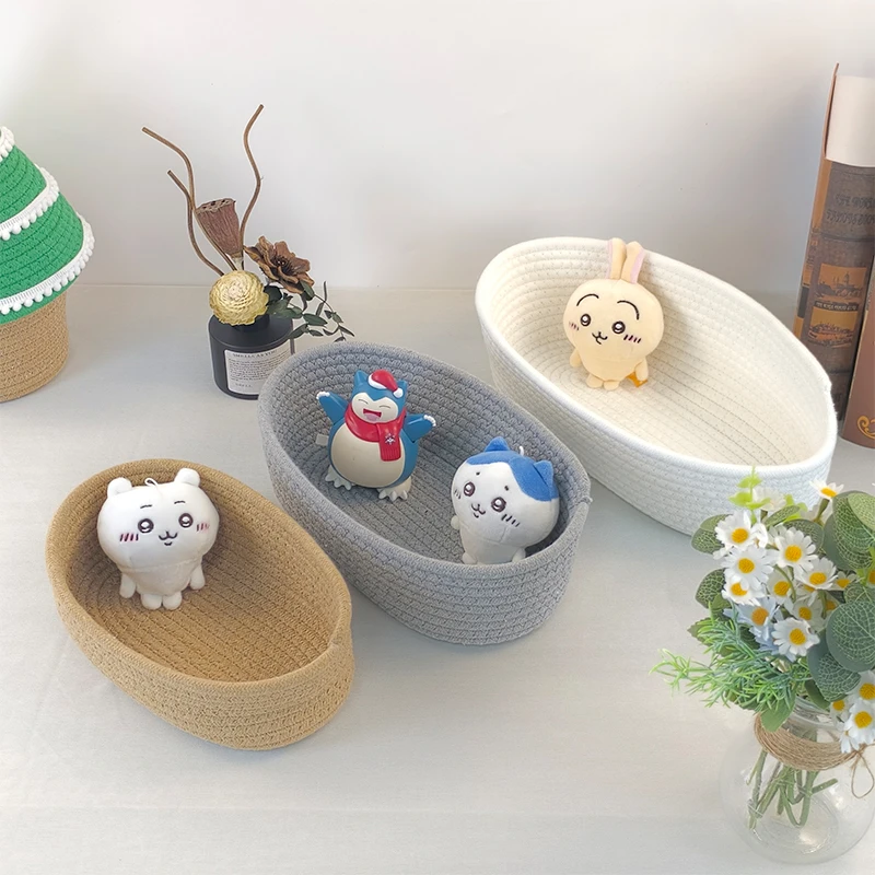 Oval shape simple style Cotton Rope Basket with pure color design 1