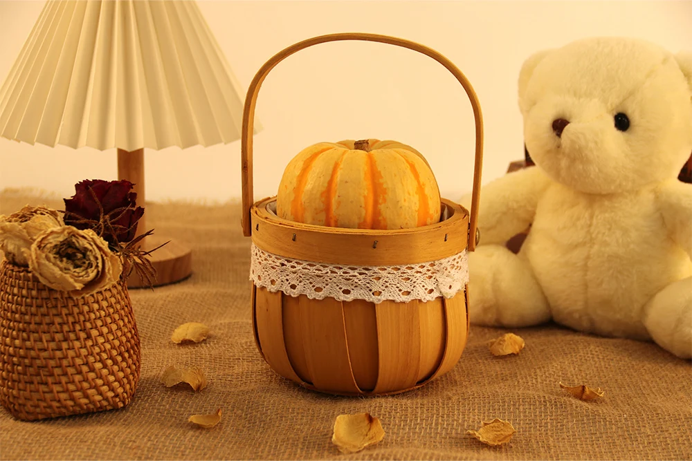 Round shape woven wood baskets- hand flowers basket-Basket Gem 1