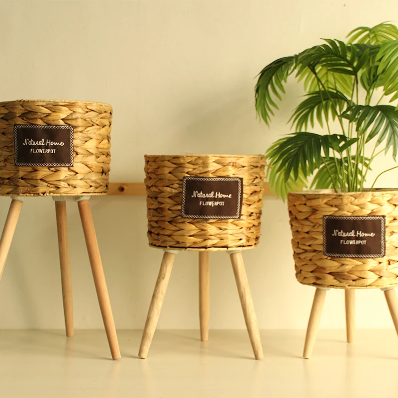 Maceta de madera de piso a techo para flores, maceta de paja, material respetuoso con el medio ambiente y degradable 1