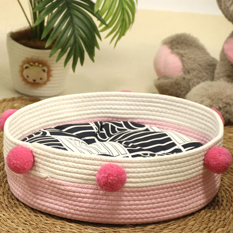 cotton cat bed   cat bed with fur balls decoration    pet supply and cat nest   Basket Gem 1