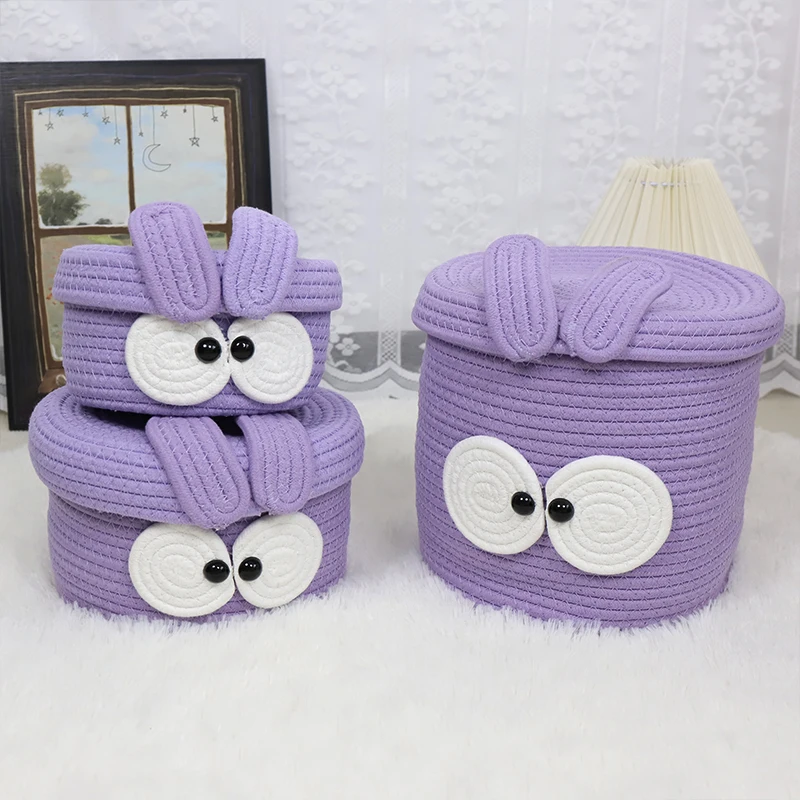 Cotton Rope Basket tecknad form dekoration med lock design Basket Gem 1