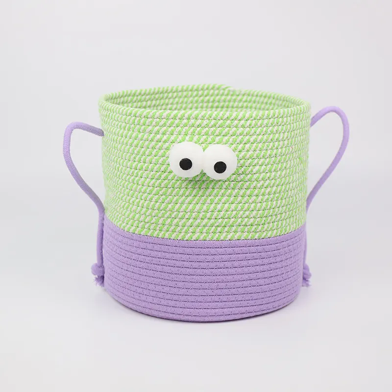 Cotton Rope Basket  Matching Color Design  Double Handle Design    Cartoon Shape Decoration-1 3