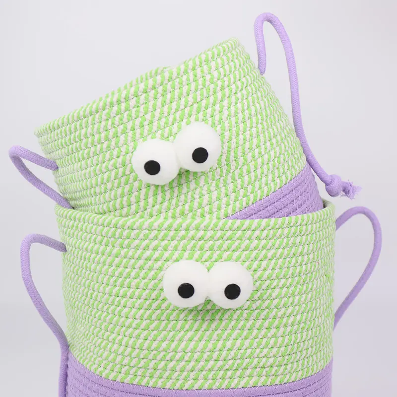 Cotton Rope Basket  Matching Color Design  Double Handle Design    Cartoon Shape Decoration-1 5