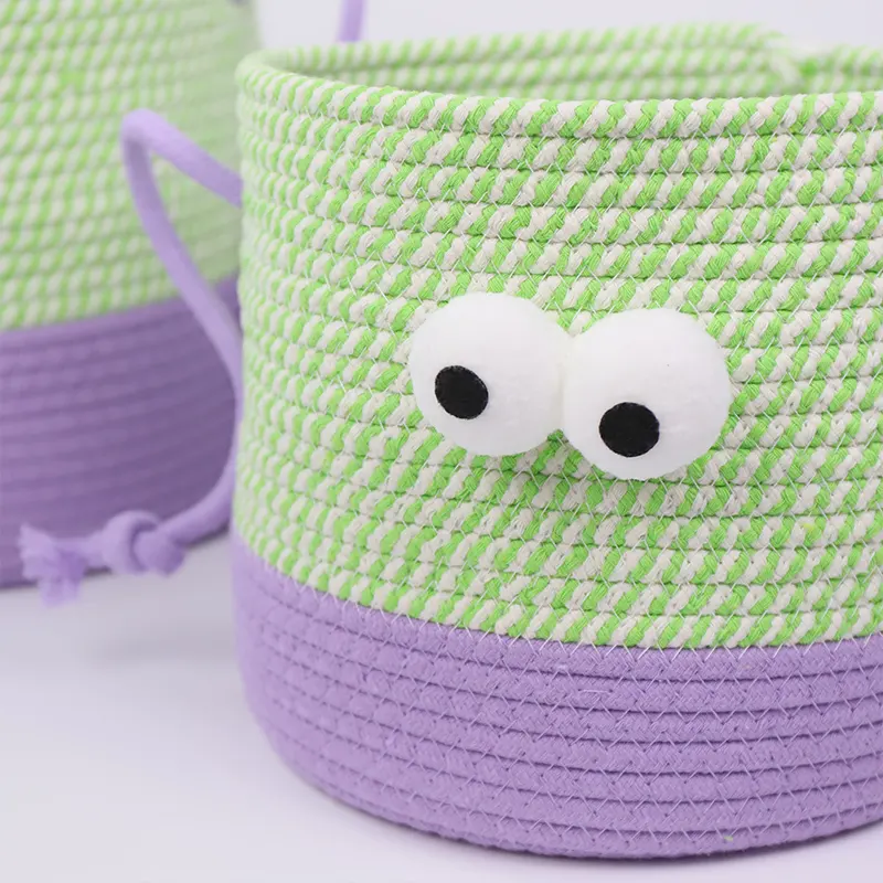 Cotton Rope Basket  Matching Color Design  Double Handle Design    Cartoon Shape Decoration-1 4