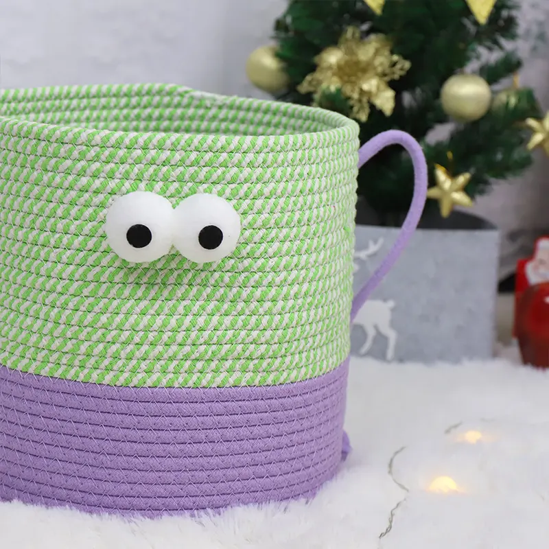 Cotton Rope Basket  Matching Color Design  Double Handle Design    Cartoon Shape Decoration-1 8