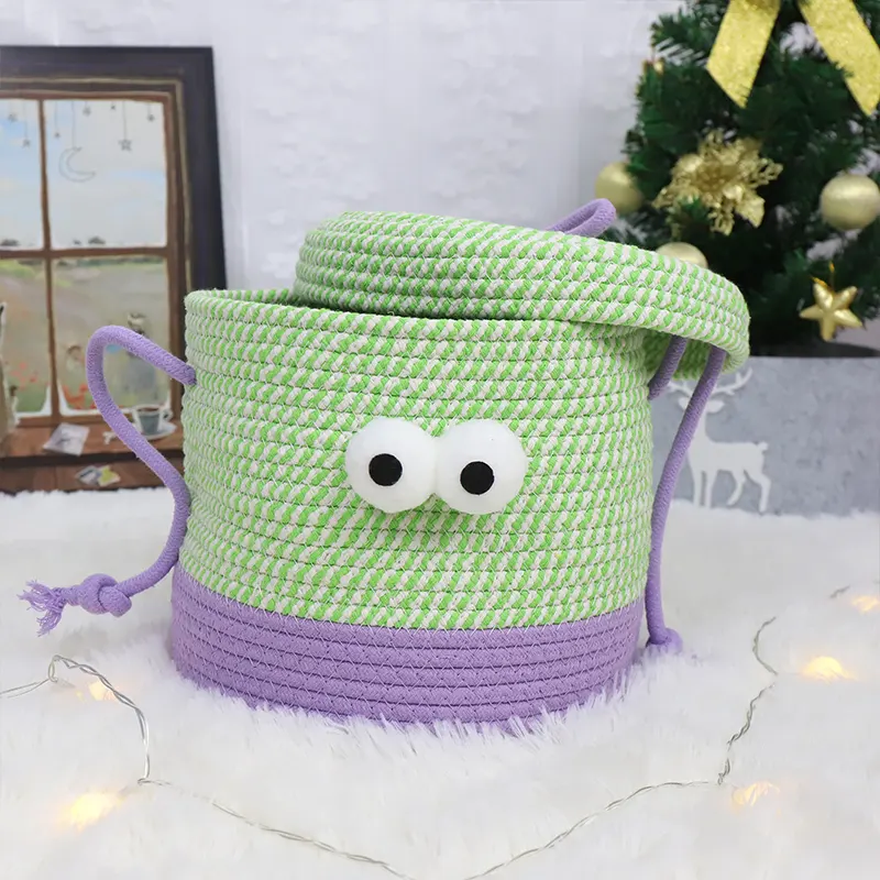 Cotton Rope Basket  Matching Color Design  Double Handle Design    Cartoon Shape Decoration-1 7