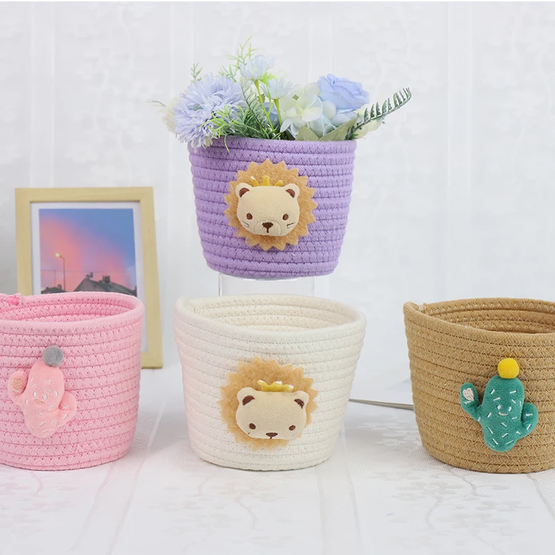 Cotton Rope Basket basket body with cartoon shape decoration   various colors 1