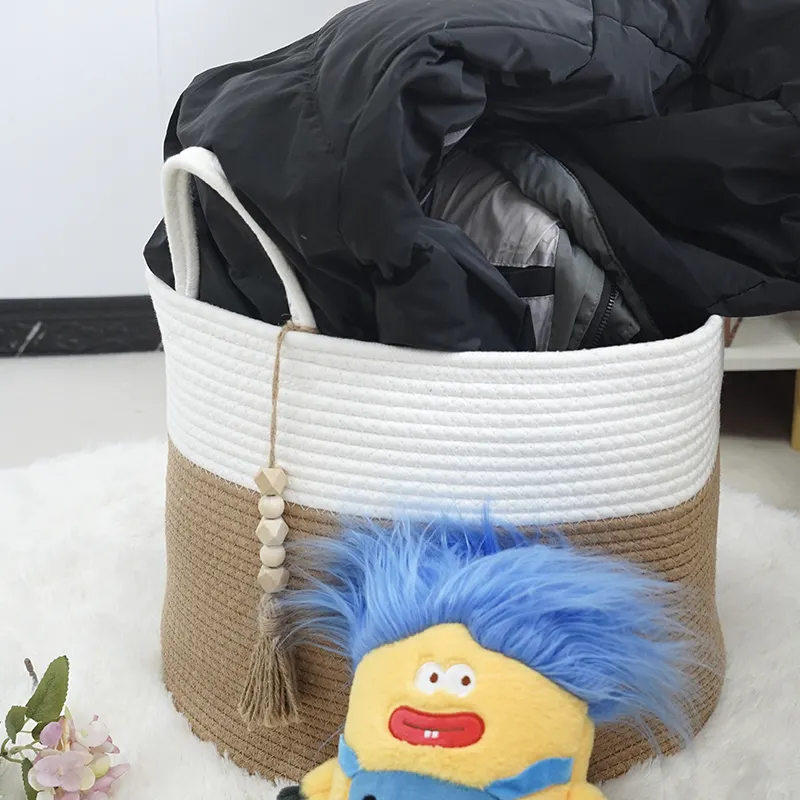 Cotton Rope Laundry Basket - - BasketGem-1 2