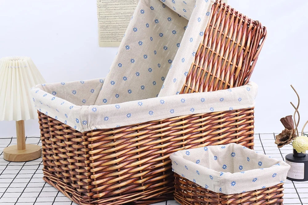 Willow storage basket  rectangular shape   floral inner lining    various sizes 1