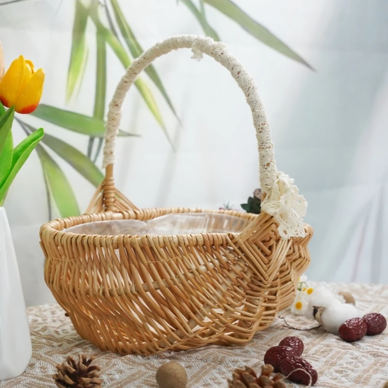 Special woven wicker storage basket with ribbon and lining 1