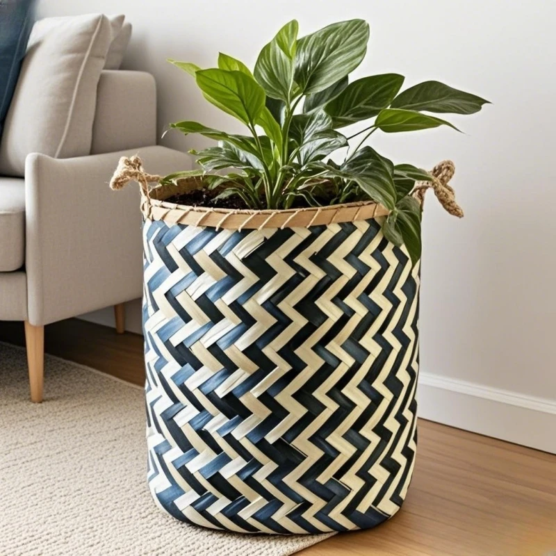Straw plant pot A unique design in the Nordic style A floor-standing potted plant pot 1