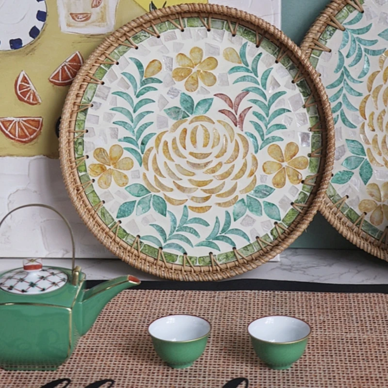 Rattan Tray Retro Cafe Cafe Hotel Support Оптовая настройка 1