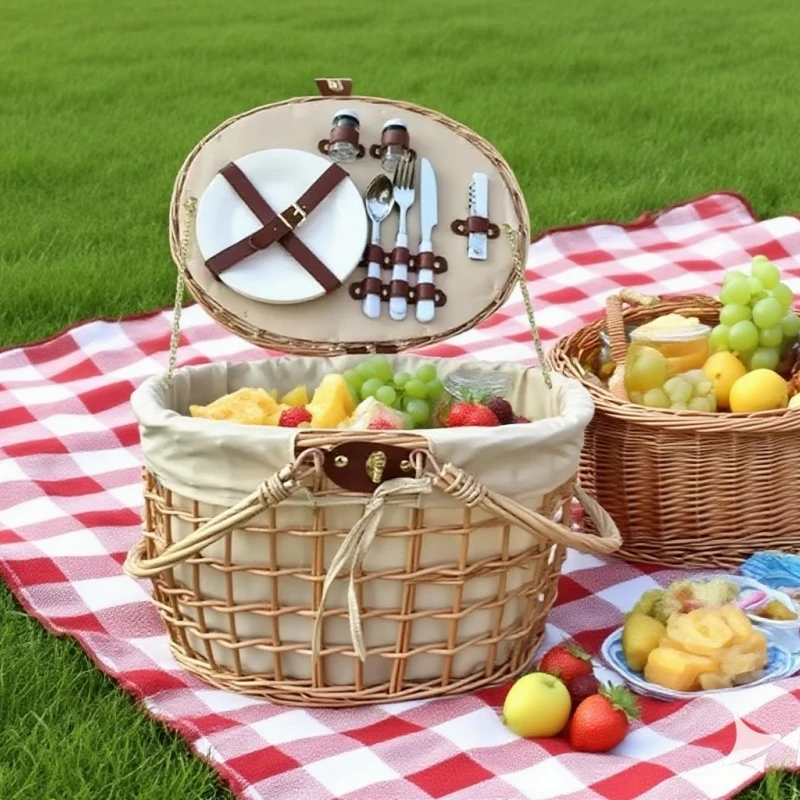 Willow Picnic Ceste con coperchio, design vuoto, cestino esterno foderato e portatile 1