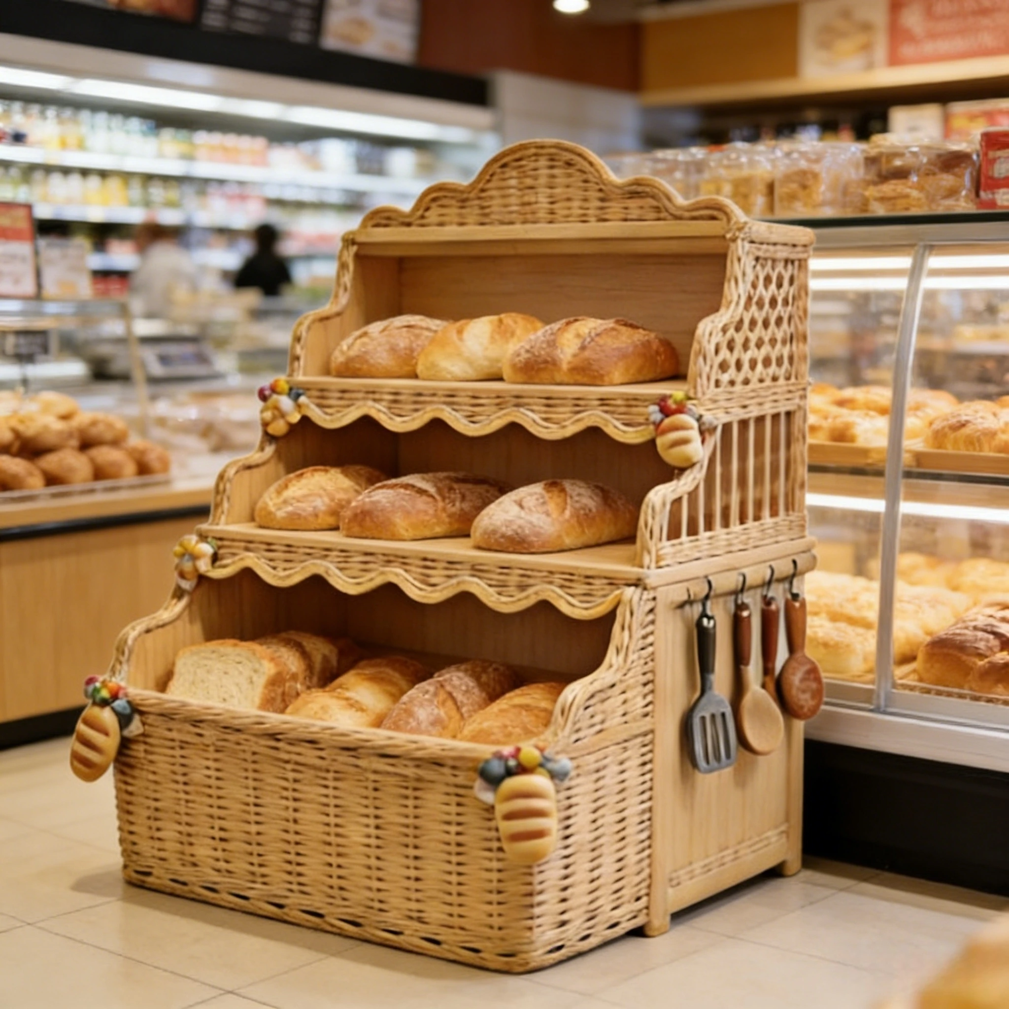 Willow Woven Bread Display Rack  Product Display Shelf  Customizable Merchandise Rack 1