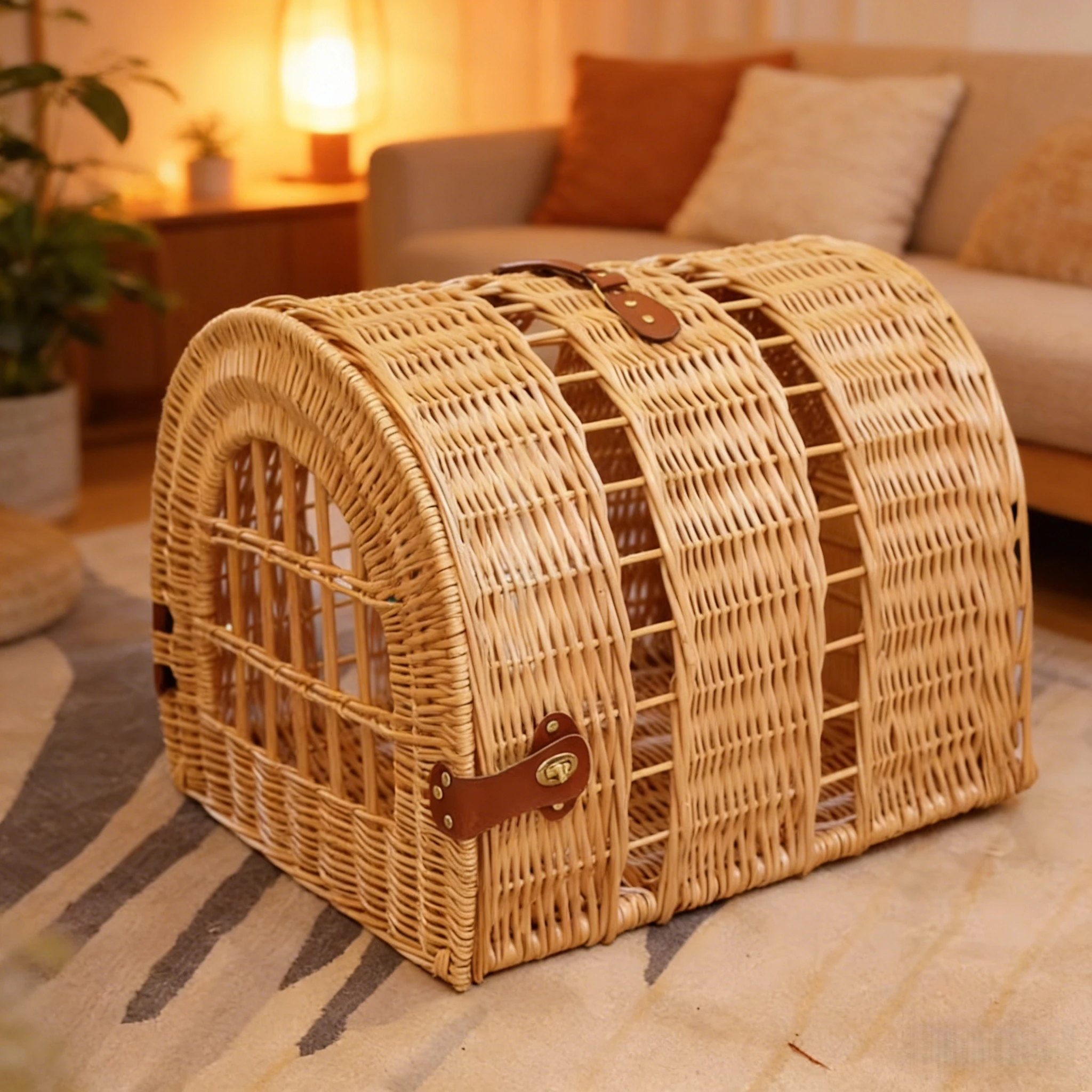 Basketgem – Handgefertigtes Haustierhaus aus natürlichem Weidengeflecht | Individuell gestaltbare Haustiertransportbox mit Leder und Beschlägen (Großhandel) 1