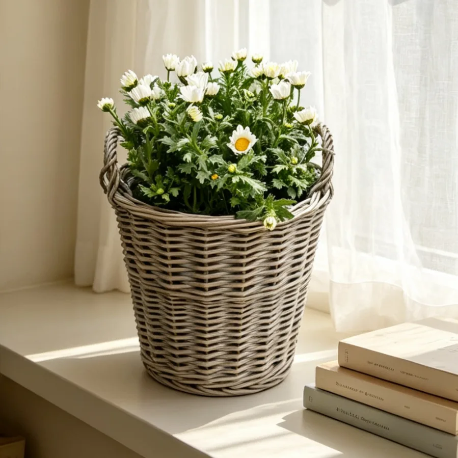 Basketgem brugerdefineret flettet plantekurv, håndflettet naturlig flettet blomsterpotte med dobbelte håndtag, miljøvenlig holdbar dekorativ kurv 1