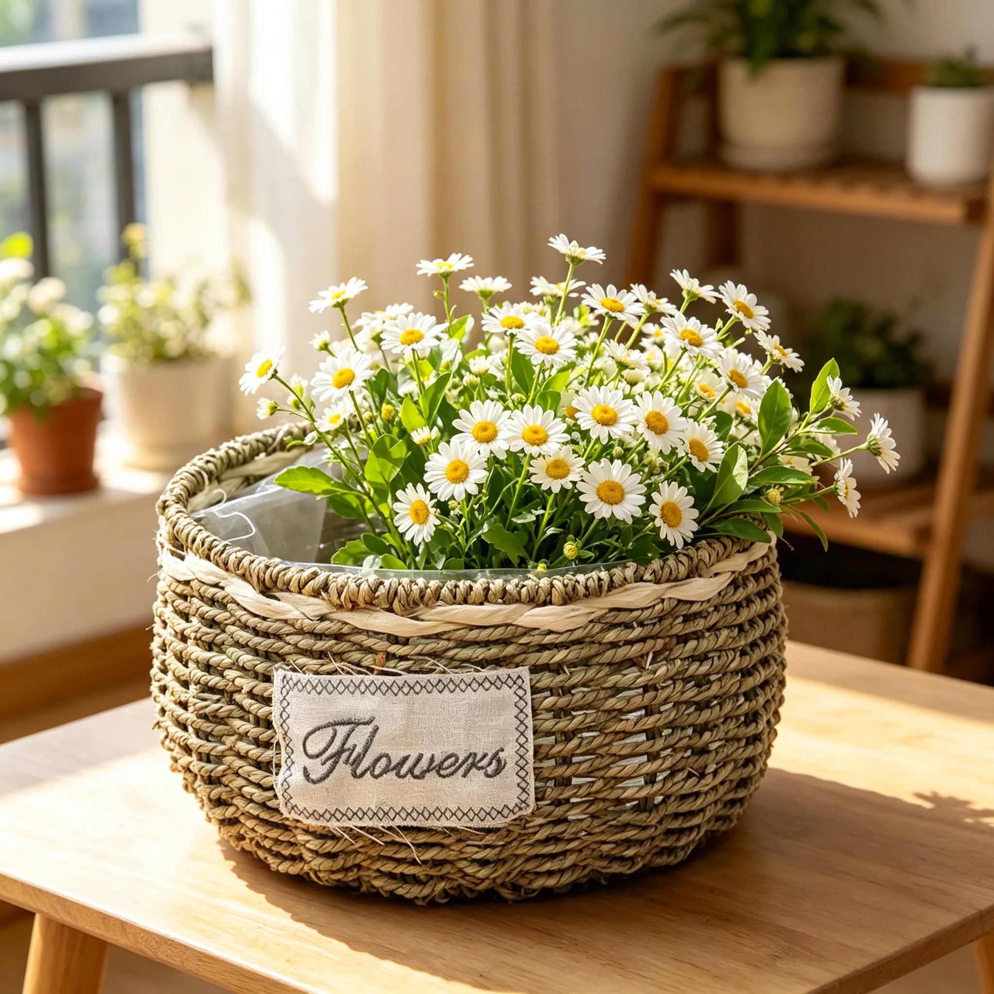 Basketgem håndflettet blomsterkurv | Rustik stil – miljøvenlig, ufarvet mulekurv med brugerdefinerbart broderet mærke 1