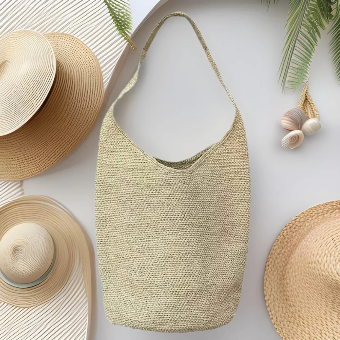 Basketgem Handwoven Raffia Bucket Tote Bag Soft Lazy Style Travel Beach Shoulder Bag 1
