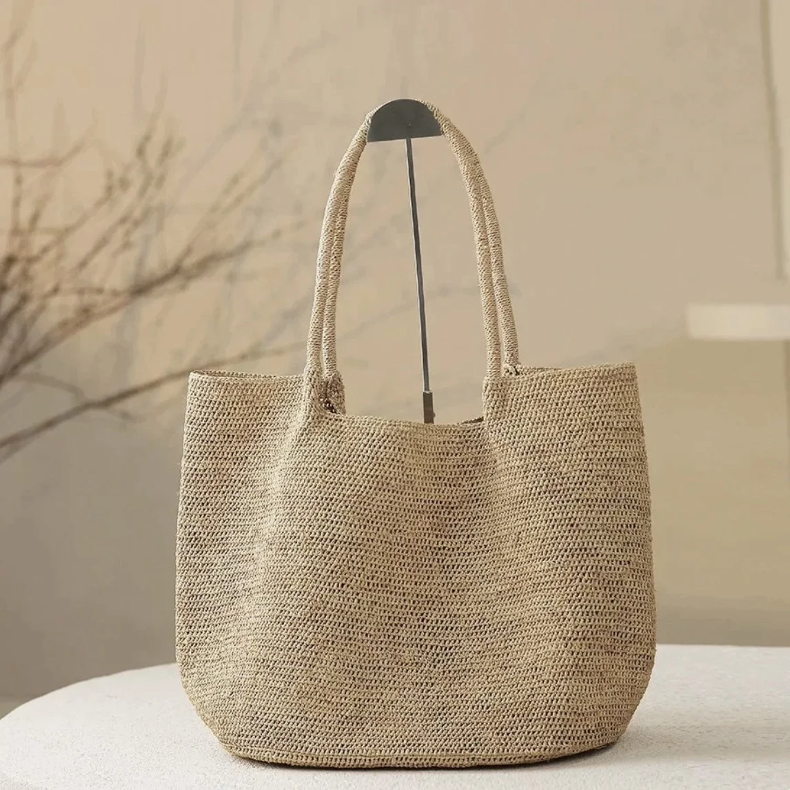 Basketgem Casual Slouchy Natural Raffia Shoulder Tote Bag Soft Handwoven Daily Travel Bag 1