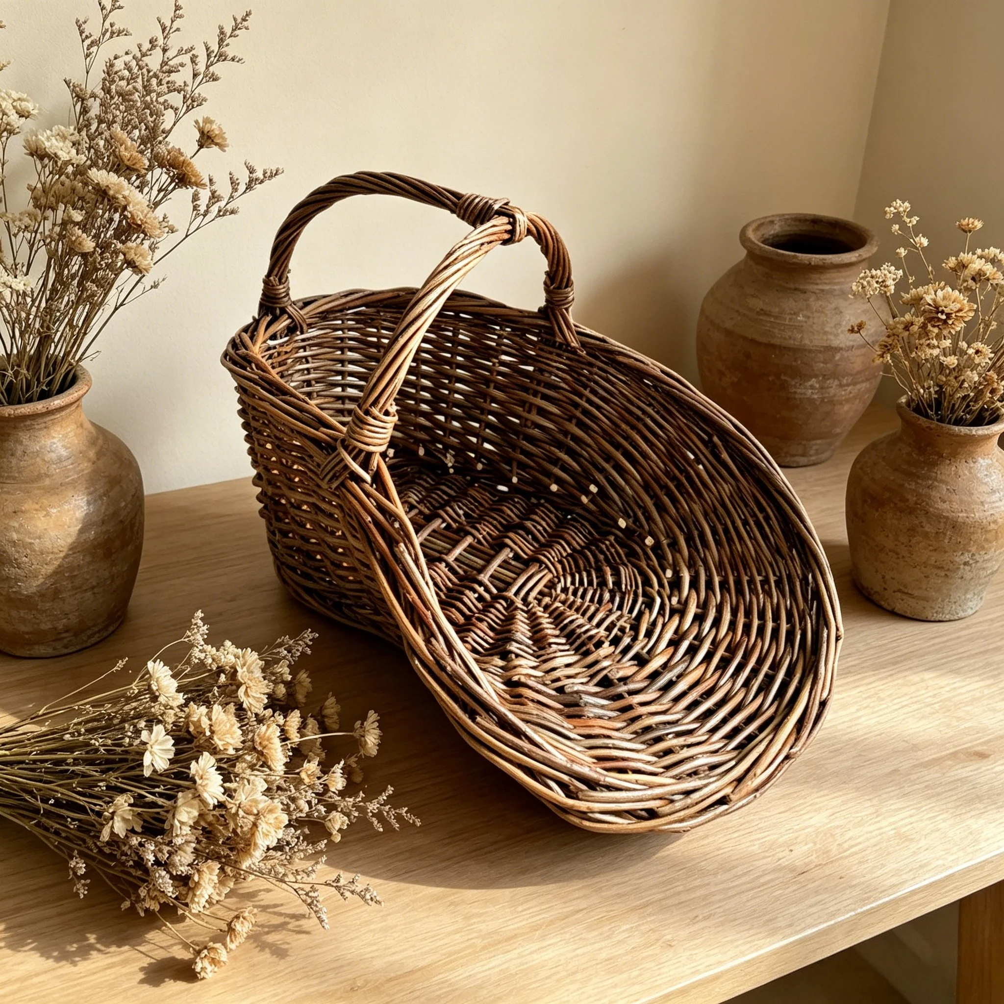 Basketgem 船型手持柳條籃，復古柳條採摘籃，新鮮農產品、烘焙食品和野餐籃 1