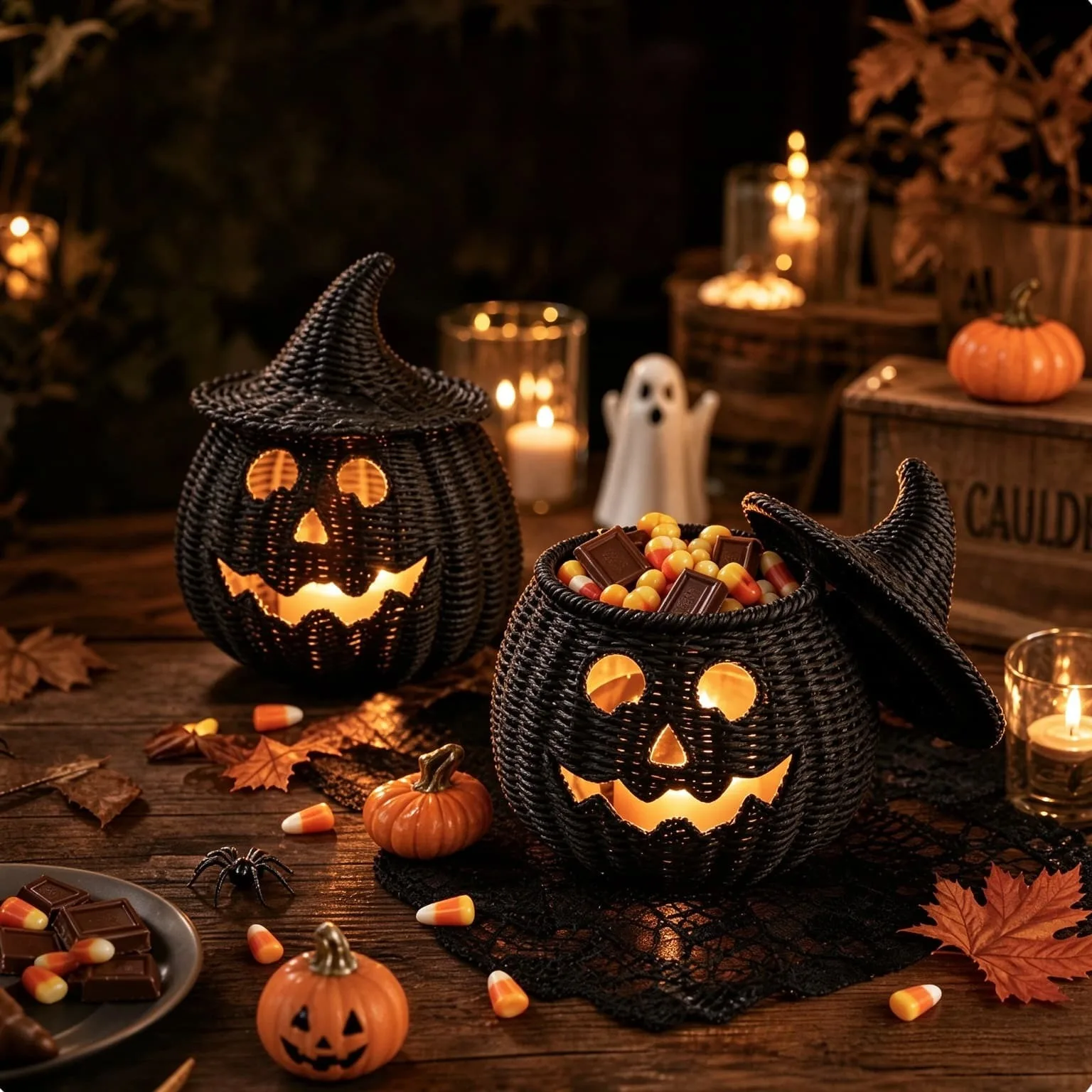 ハロウィン用ラタン製パンプキンランタン｜BasketGem工場直送 1
