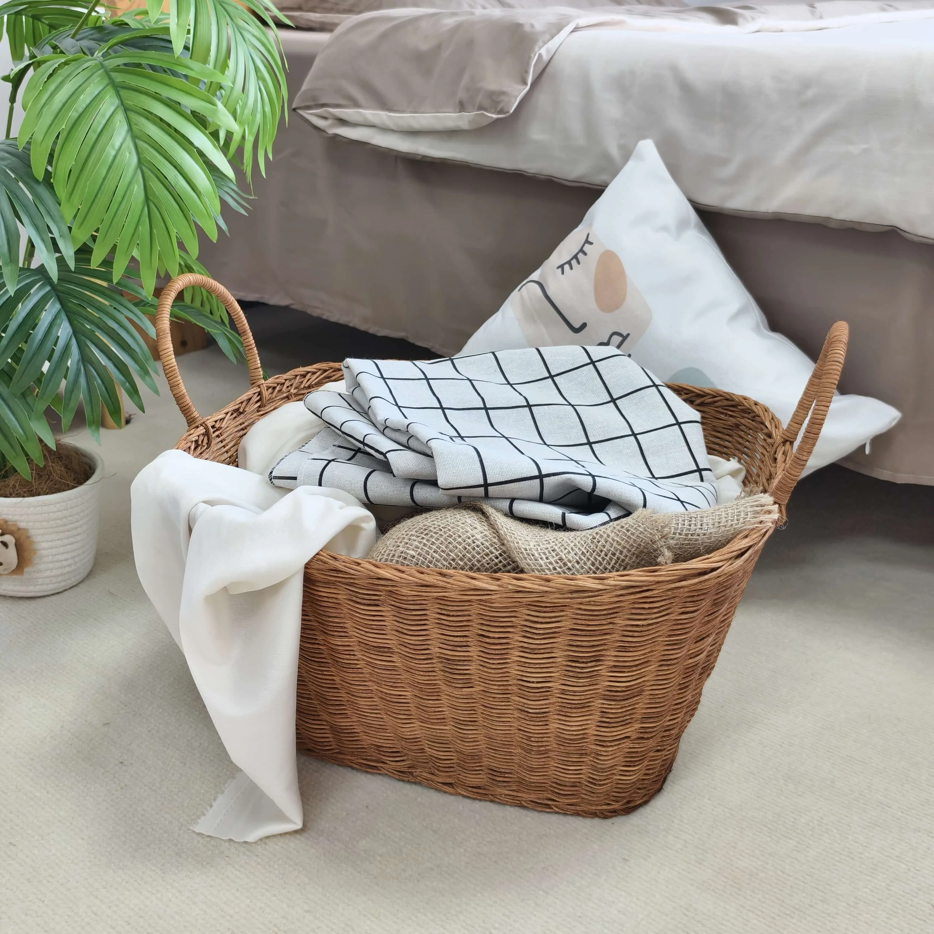 Panier de rangement à linge en rotin naturel de style nord-européen 1