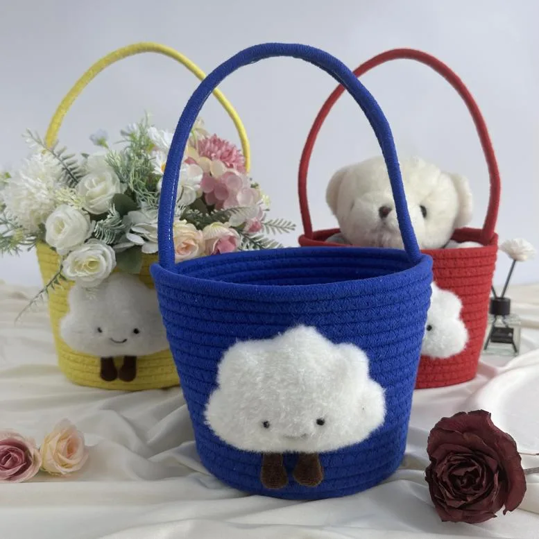 cotton rope kids handbags- round lovely cloud basket 1