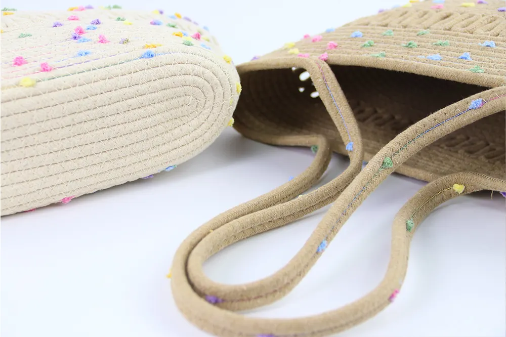 Basket Gem  One-shoulder and Open Carving  Large Capacity  Cotton Thread Bag  Environmental Materials   Degradable-1 5