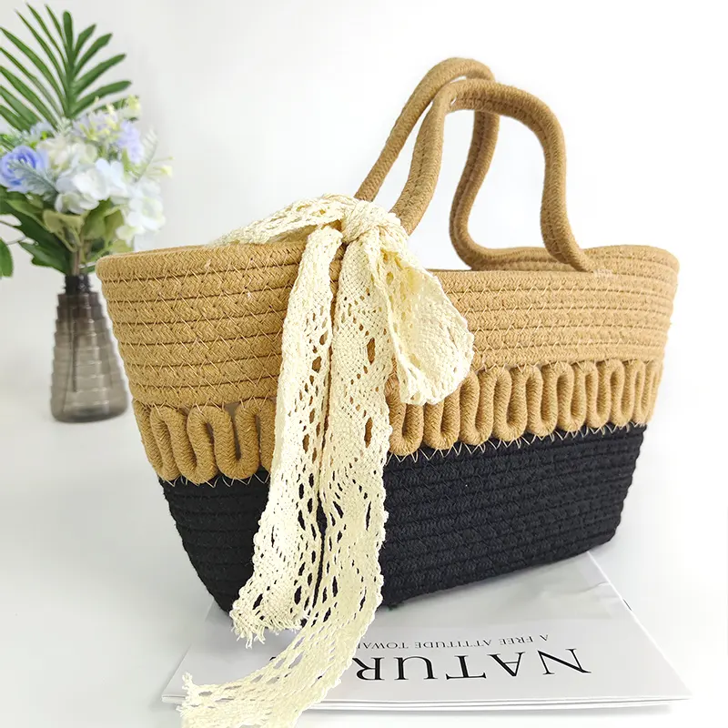 Basket Gem  Cotton Rope Bag  Hand  Summer All-match  High-class Feelings  Elegant and Romantic-1 6