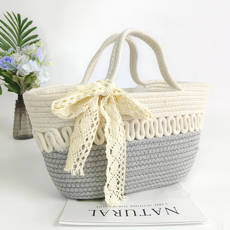 Basket Gem  Cotton Rope Bag  Hand  Summer All-match  High-class Feelings  Elegant and Romantic-1 5