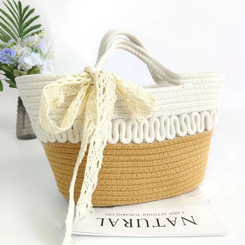 Basket Gem  Cotton Rope Bag  Hand  Summer All-match  High-class Feelings  Elegant and Romantic-1 4