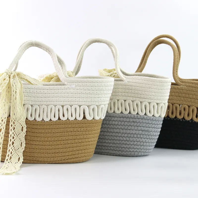Basket Gem  Cotton Rope Bag  Hand  Summer All-match  High-class Feelings  Elegant and Romantic-1 3