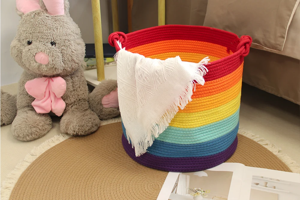 Basket Gem   rainbow colors cotton rope weaving    laundry Basket bedroom dirty clothes basket 1