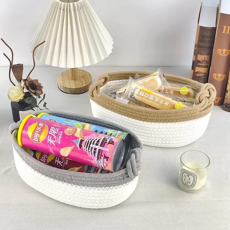 Simple and Generous Cotton Rope Basket with Handles and Various Sizes BasketGem-1 3
