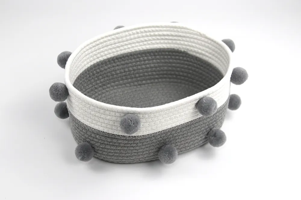 North European Style Cotton Rope Basket with Fur Balls and Matching Color Design-1 4