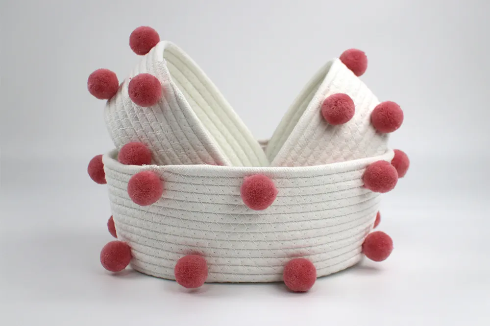 North European Style Cotton Rope Basket with Fur Balls and Matching Color Design-1 6