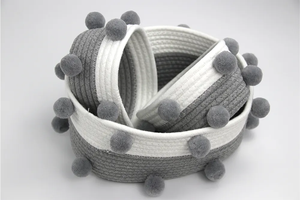 North European Style Cotton Rope Basket with Fur Balls and Matching Color Design-1 7
