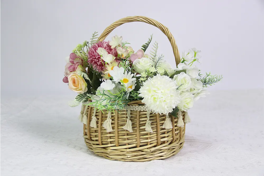 Basket Gem  Hand Willow Arranging Flowers Basket Wedding Outdoors Flower Basket with Laces Decoration-1 8
