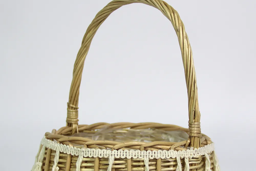 Basket Gem  Hand Willow Arranging Flowers Basket Wedding Outdoors Flower Basket with Laces Decoration-1 4