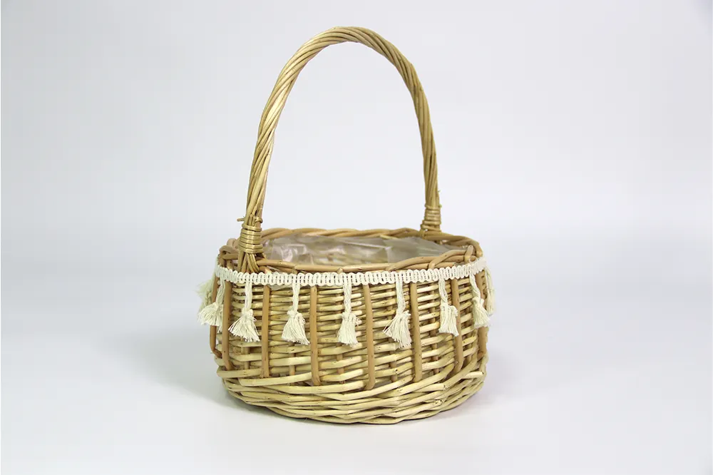 Basket Gem  Hand Willow Arranging Flowers Basket Wedding Outdoors Flower Basket with Laces Decoration-1 5