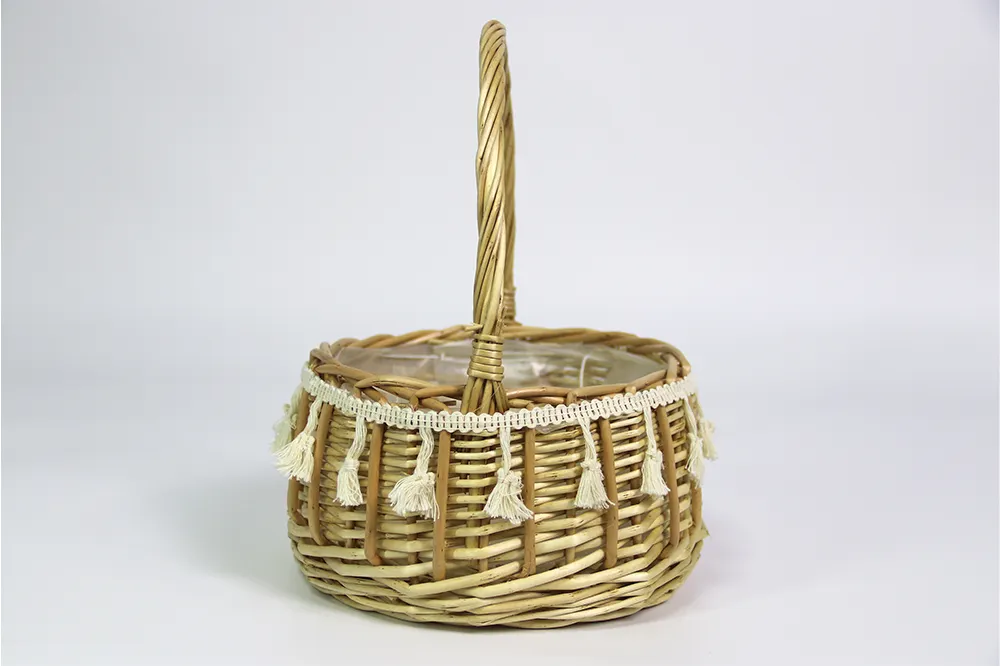 Basket Gem  Hand Willow Arranging Flowers Basket Wedding Outdoors Flower Basket with Laces Decoration-1 6