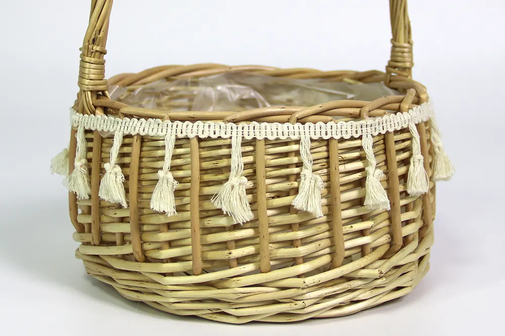 Basket Gem  Hand Willow Arranging Flowers Basket Wedding Outdoors Flower Basket with Laces Decoration-1 7