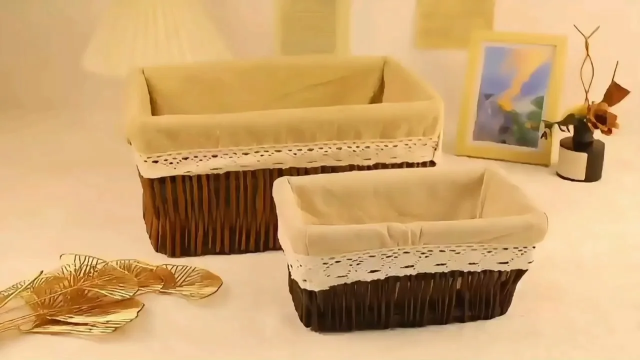 Square shape wicker Storage Trays wicker classical collection basket  with lining design 1