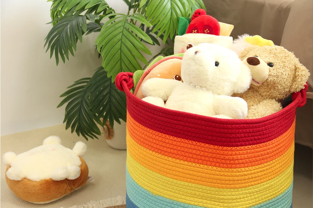 Korb Gem Regenbogenfarben Baumwollseil Weberei Wäschekorb Schlafzimmer schmutziger Wäschekorb 1