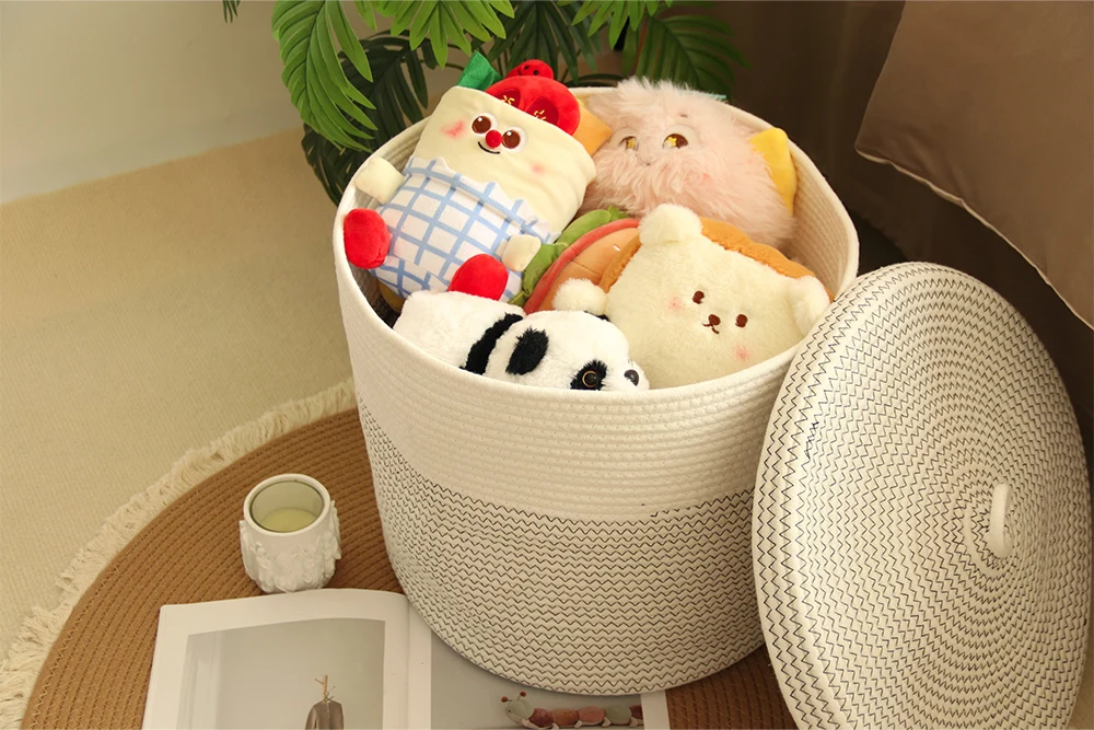 Bucket shape laundry basket with the cover  simple design  cotton rope laundry collection basket  -Basket Gem 1