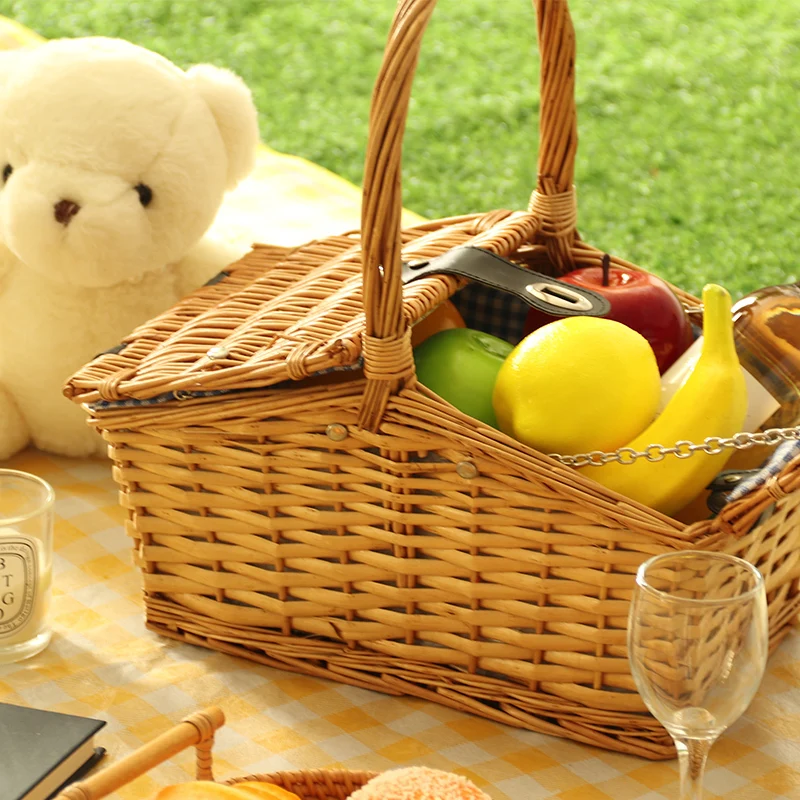 Cestino da picnic in salice con coperture: può contenere bicchieri. Supporta OEM e ODM 1