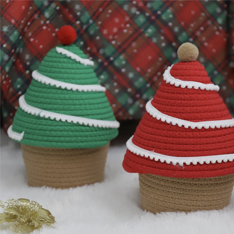 Cotton Rope Basket Christmas tree shape design  two colors  Basket Gem  Cotton Rope Basket 1