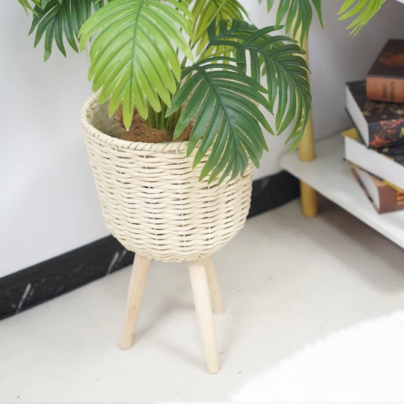 Straw plant pot    floor plant pot and shelf    woven flower basket and pot set with simple style 1