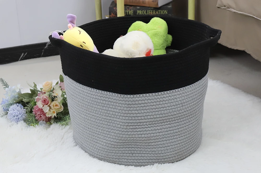 Cotton rope laundry basket  gray and black double matching color design  sundry collection basket  Basket Gem 1