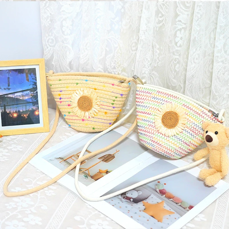 Cotton Rope Bag  flower cross-body female bag  sweet lady lovely woven bag    bucket bag 1
